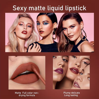 💋💄【6-Color Long-Lasting Matte Lip Gloss Set】Shine all day long, your captivating look won't fade!