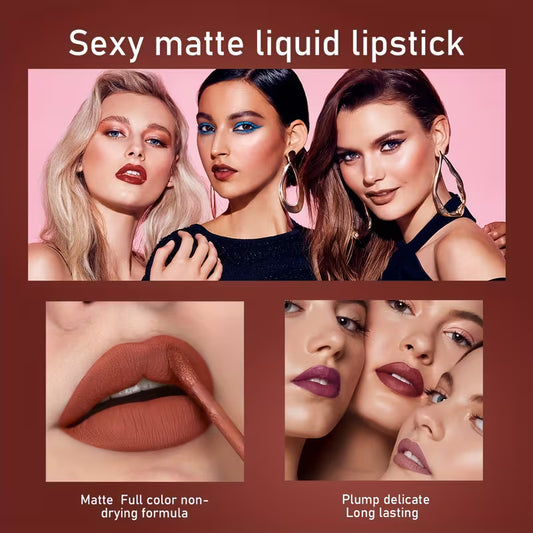 💋💄【6-Color Long-Lasting Matte Lip Gloss Set】Shine all day long, your captivating look won't fade!