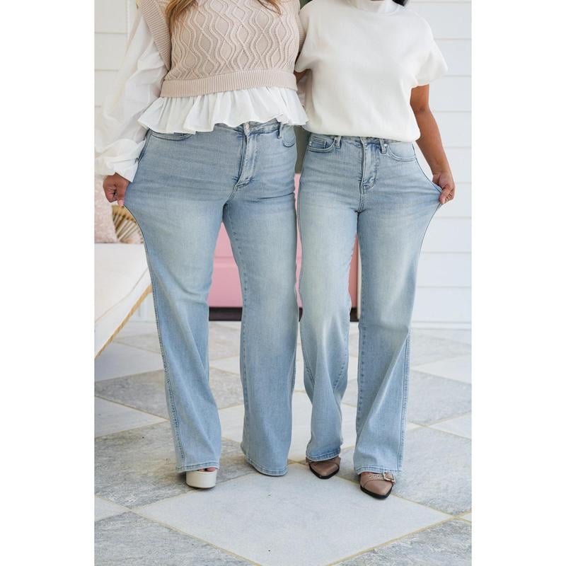 🔥💥 Vintage Wash Plus-Size Jeans — Stretchy, Tummy Control & Straight Leg Fit