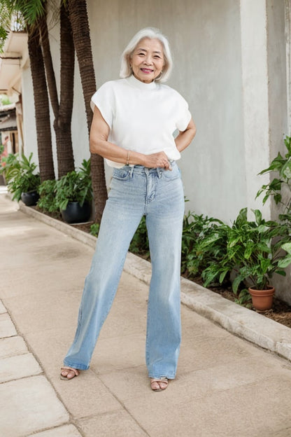 🔥💥 Vintage Wash Plus-Size Jeans — Stretchy, Tummy Control & Straight Leg Fit