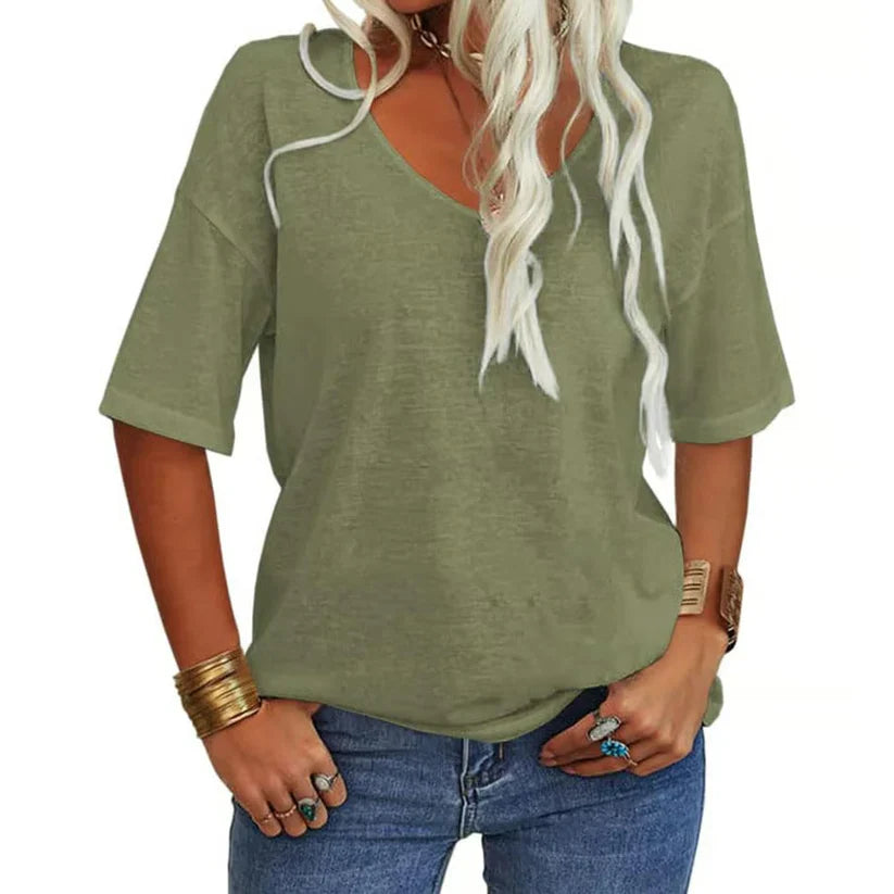 🔥🔥🔥Women's Solid Color V-Neck T-shirt