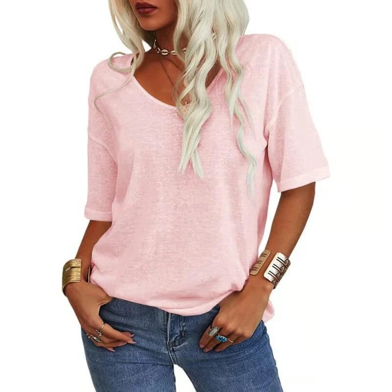🔥🔥🔥Women's Solid Color V-Neck T-shirt