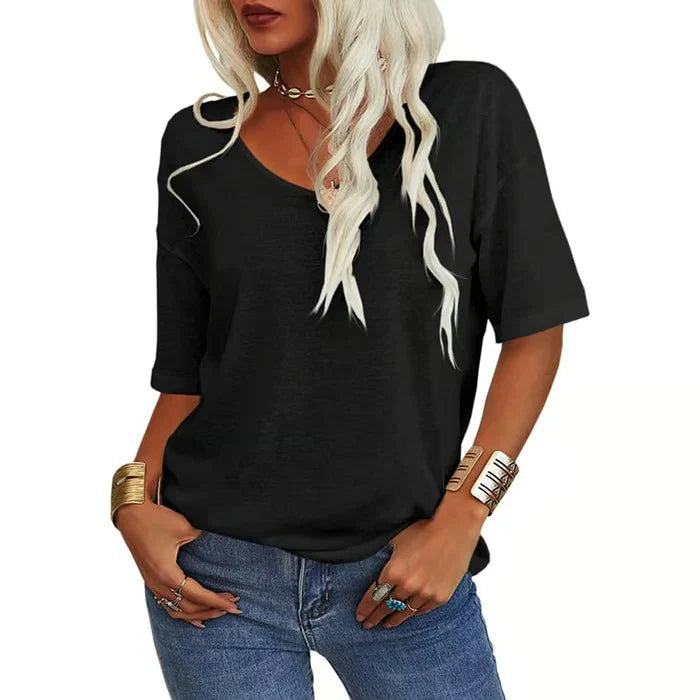 🔥🔥🔥Women's Solid Color V-Neck T-shirt