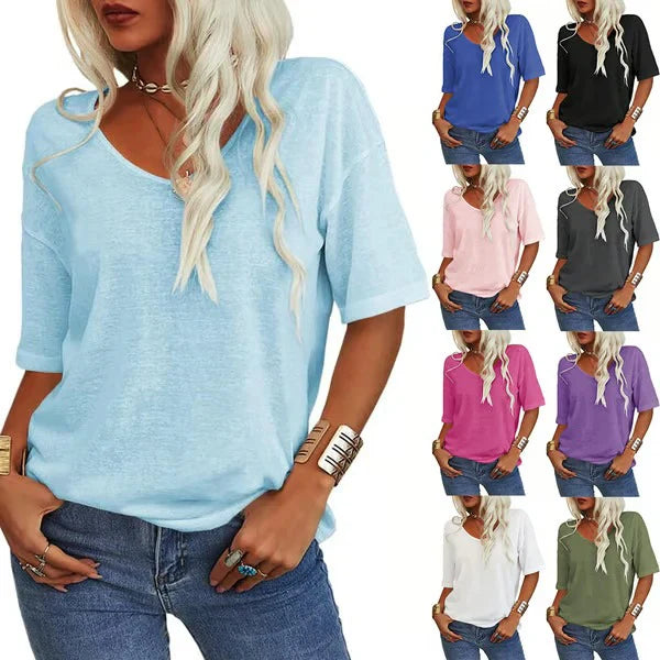 🔥🔥🔥Women's Solid Color V-Neck T-shirt