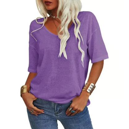 🔥🔥🔥Women's Solid Color V-Neck T-shirt